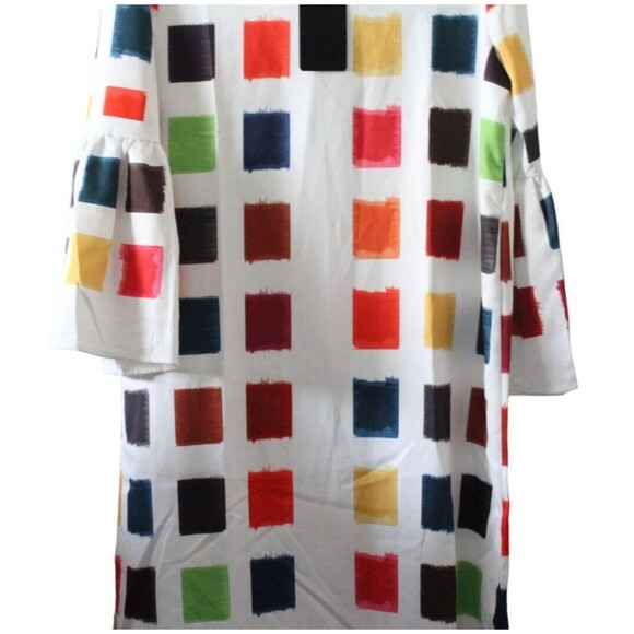 Koandaily V Neck Maxi Shift Dress Multicolor Geometric Pattern Bell Sleeves Sz 8 - Picture 3 of 8